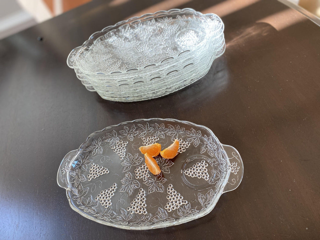 Vintage Glass Appetizer Plates with Grape Motif - Cook Street Vintage