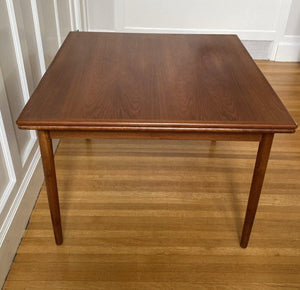 Danish Mid-Century teak extending dining table by Henning Kjaernulf with two draw leaves hidden- Cook Street Vintage