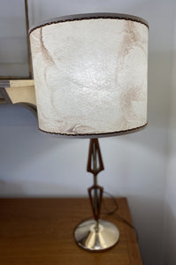 Vintage Teak & Brass lamp with shade  lit up- Cook Street Vintage