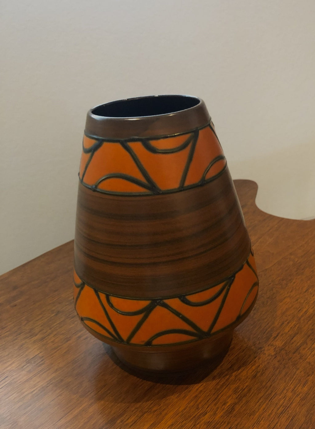 West German Vase in orange and faux wood- Cook Street Vintage
