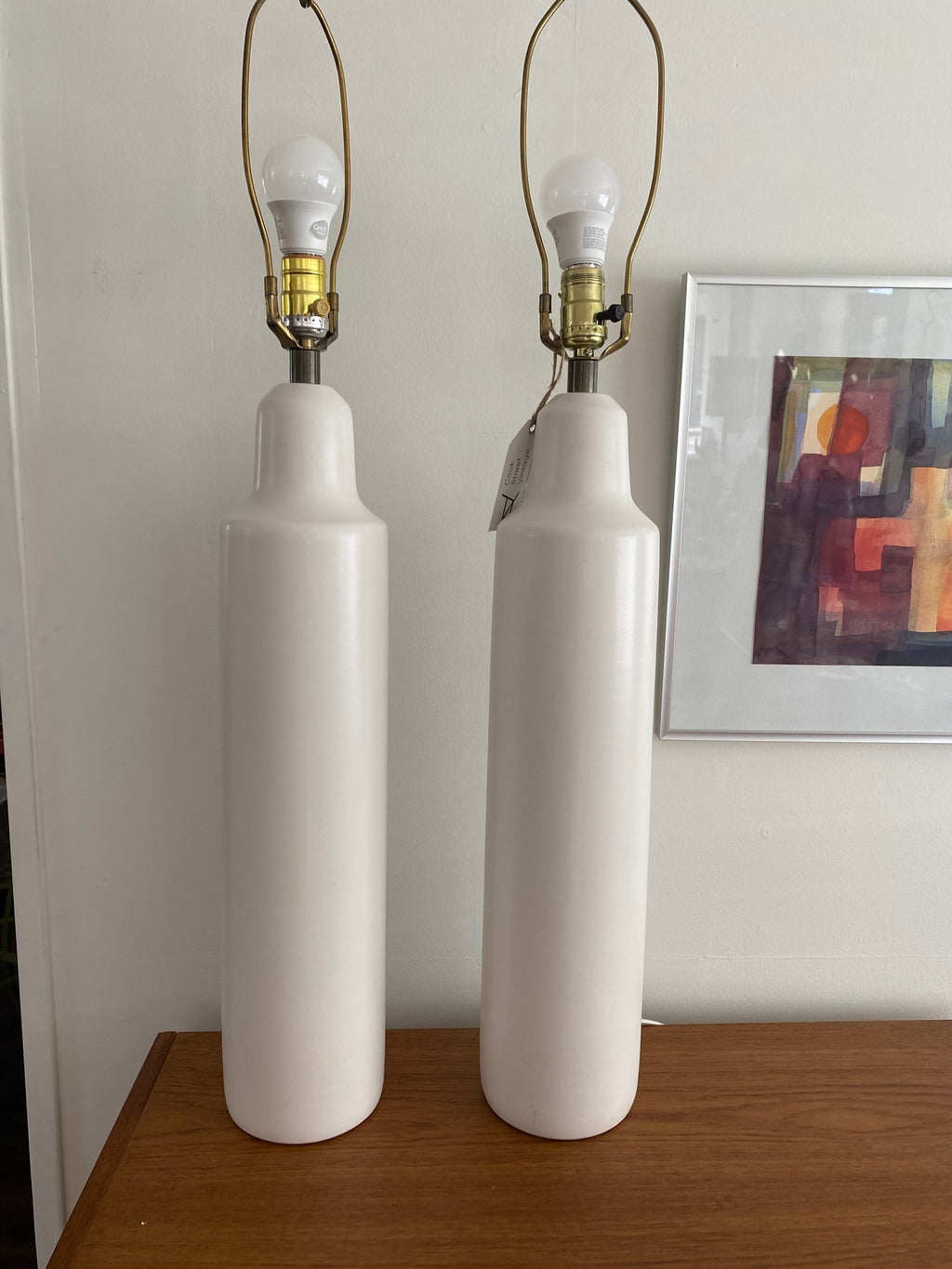 gorgeous white cylinder lamp designed by Lotte and Gunnar Bostlund- Cook Street Vintage