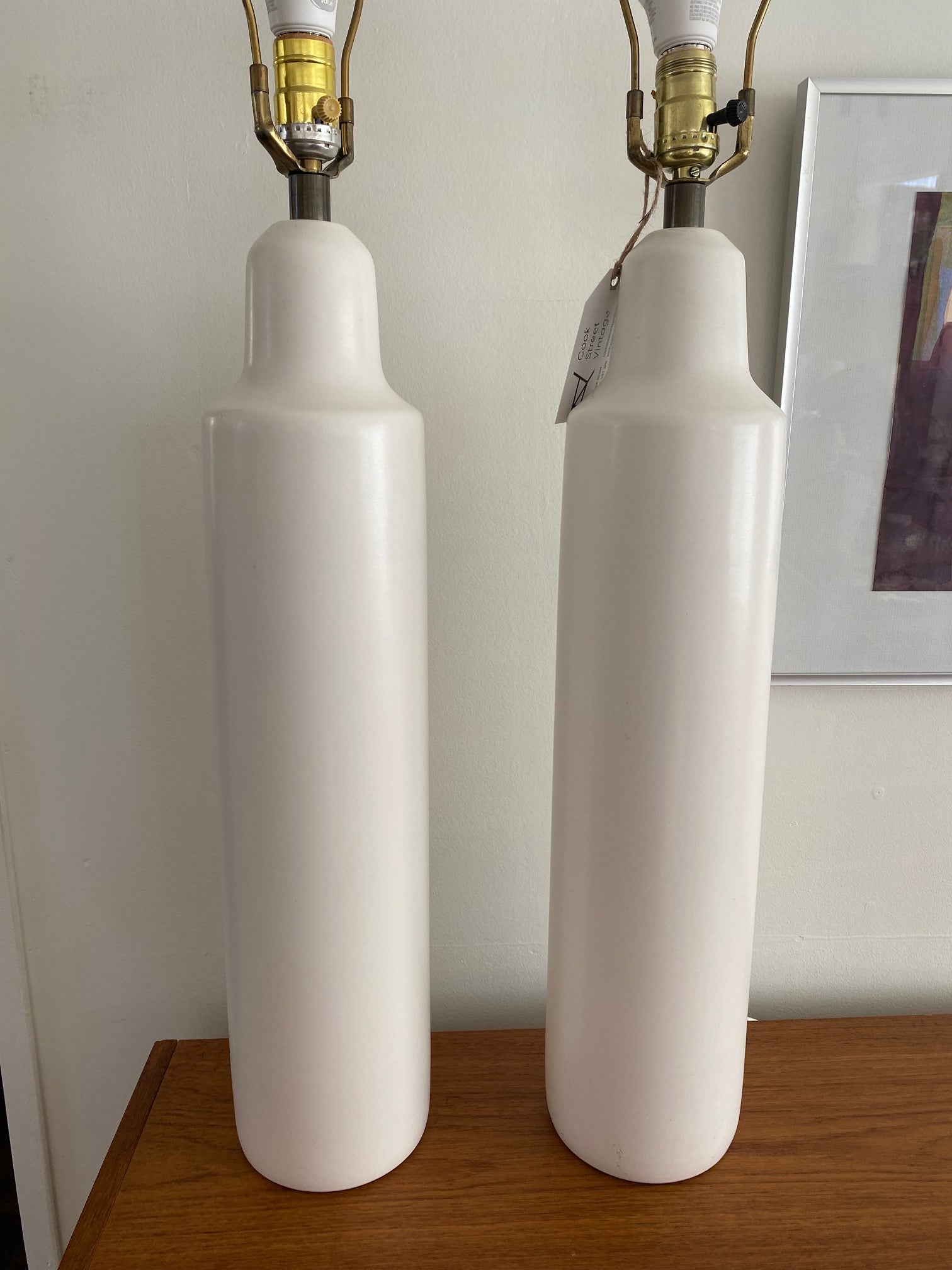 gorgeous white cylinder lamp designed by Lotte and Gunnar Bostlund- Cook Street Vintage