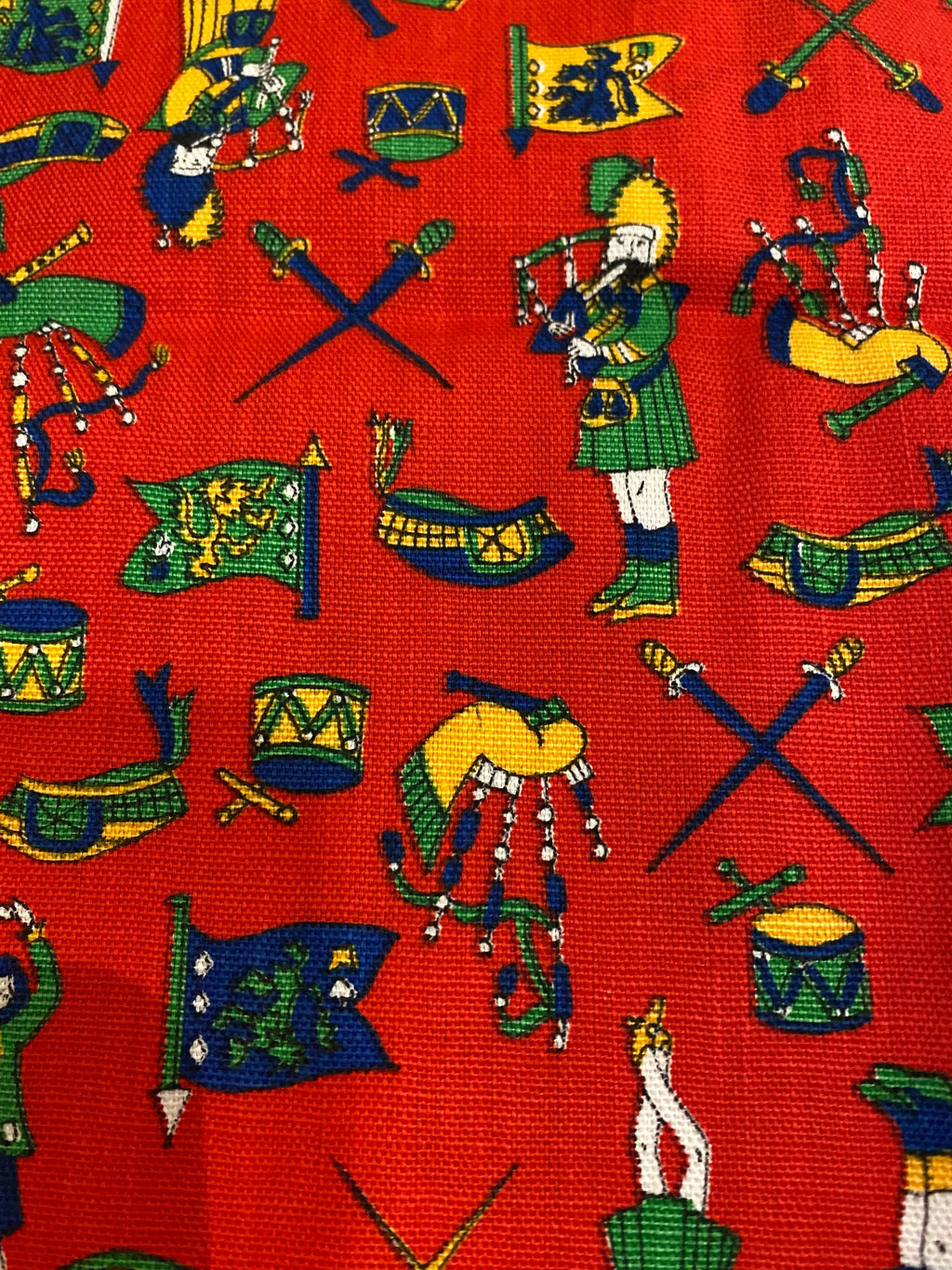 Adorable vintage fabric with bagpipes, swords and dancers- Cook Street Vintage