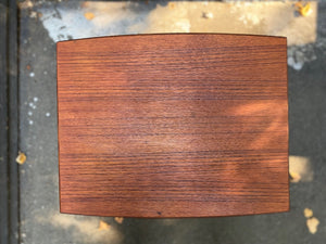 Gorgeous mid-century Scandinavian design teak side table with curved edge and elegant tapered legs- Cook Street Vintage