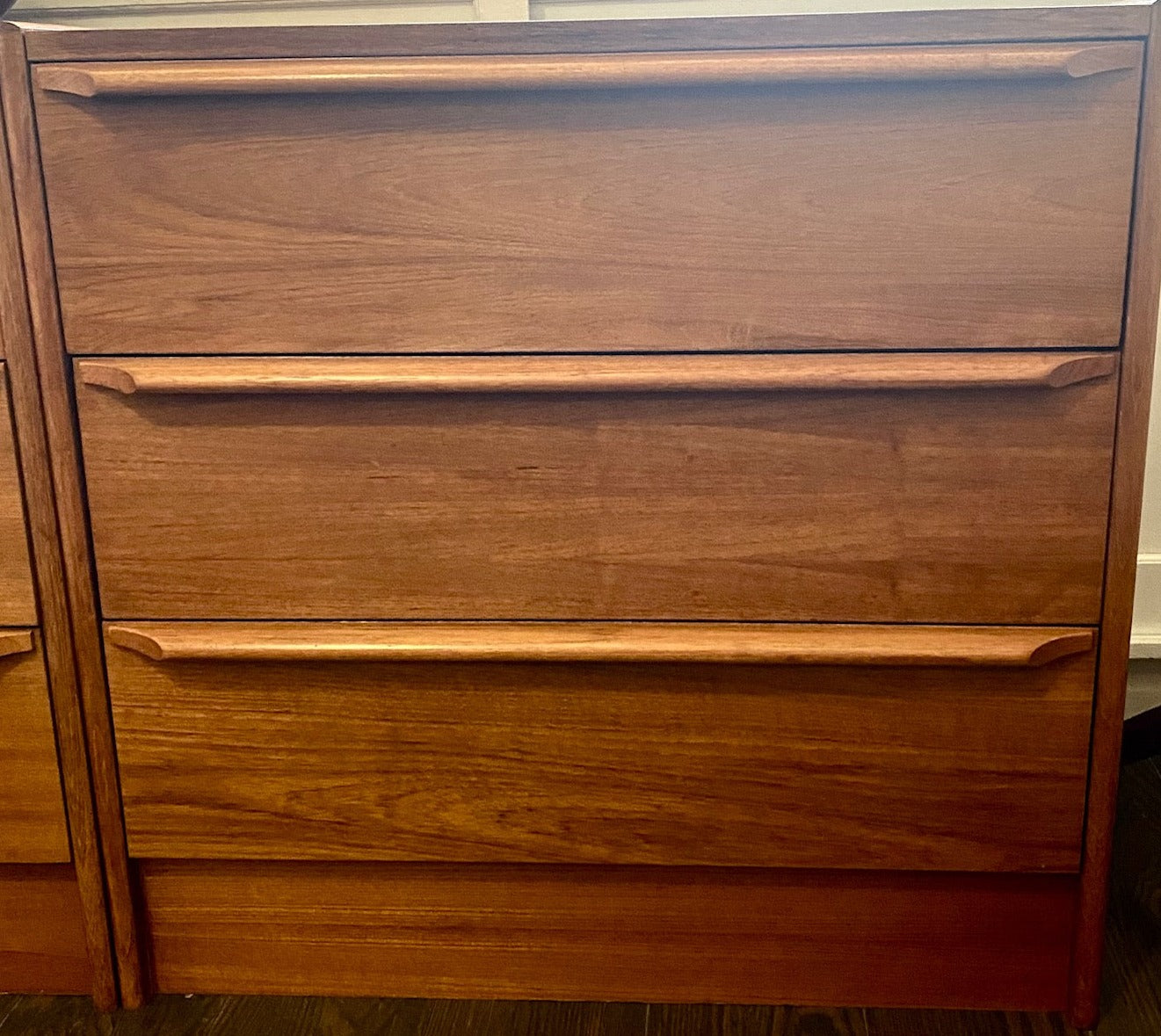 Small 3 Drawer Teak Dresser with Sculpted Pulls- Cook Street Vintage