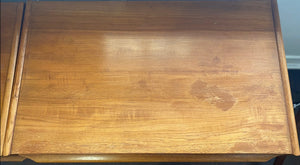 Top of Small 3 Drawer Teak Dresser with Sculpted Pulls- Cook Street Vintage