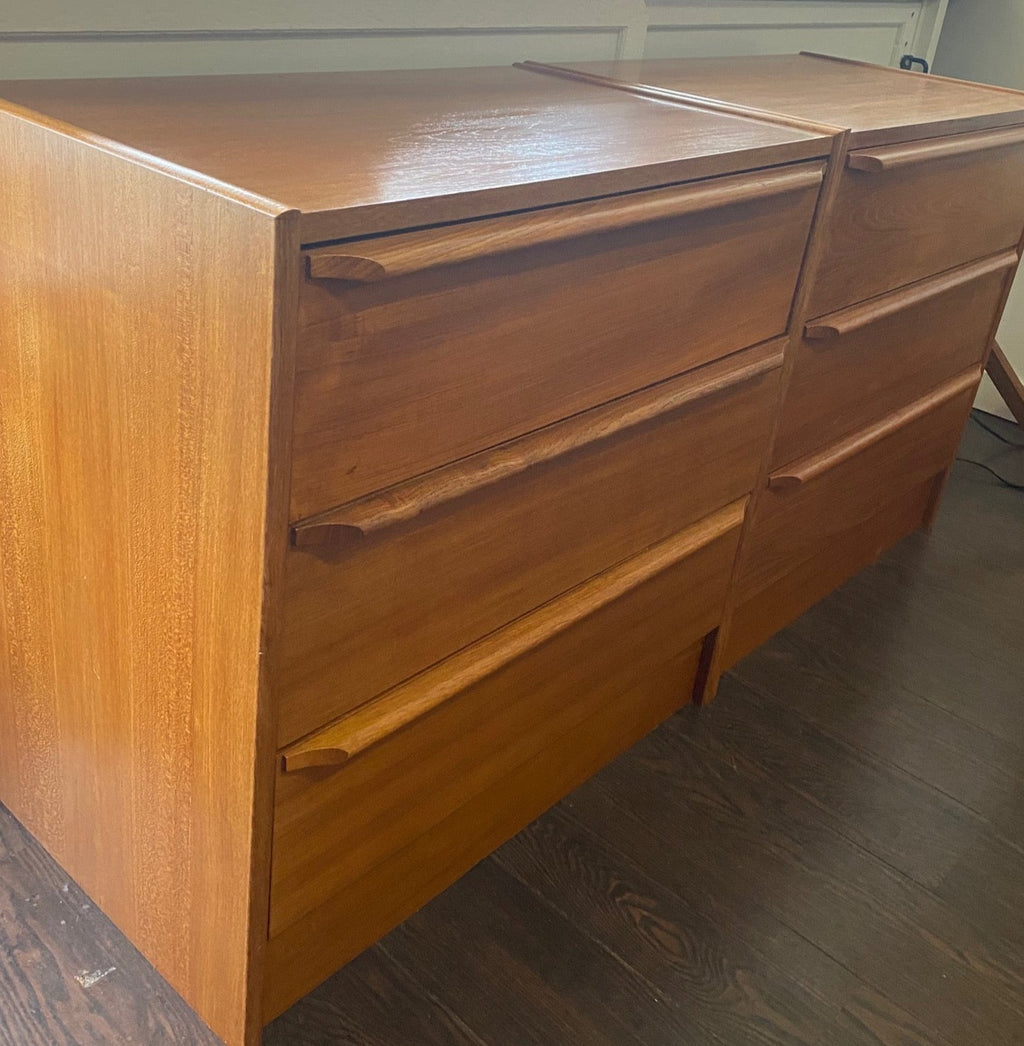 Set of 2 Small 3 Drawer Teak Dresser swith Sculpted Pulls- Cook Street Vintage