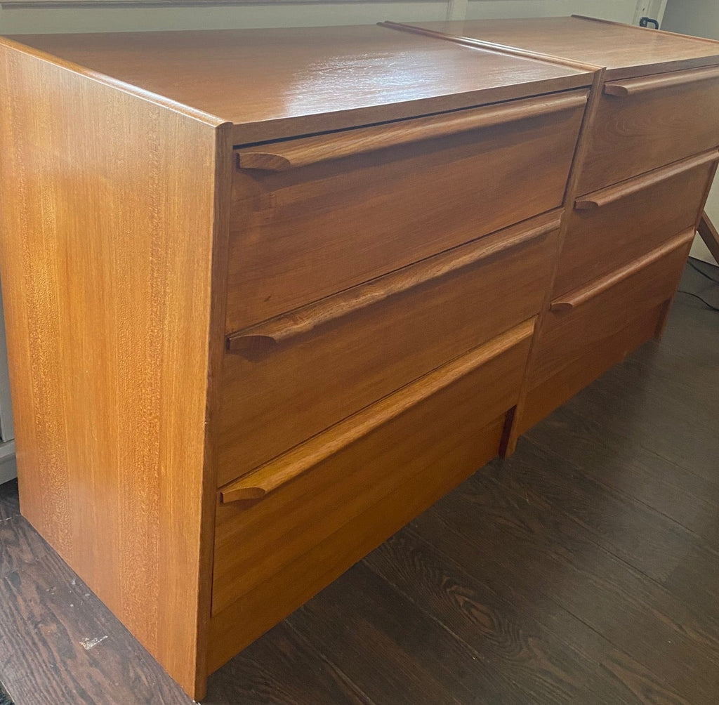 Small 3 Drawer Teak Dresser with Sculpted Pulls- Cook Street Vintage