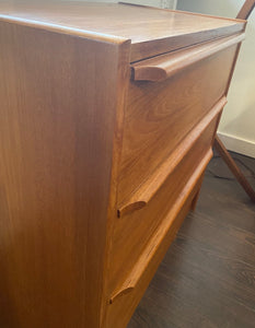 Small 3 Drawer Teak Dresser with Sculpted Pulls- Cook Street Vintage
