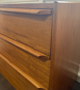 Small 3 Drawer Teak Dresser with Sculpted Pulls- Cook Street Vintage