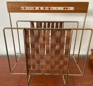 MCM Teak basket weave magazine rack with ceramic tile detail- Coo Street Vintage