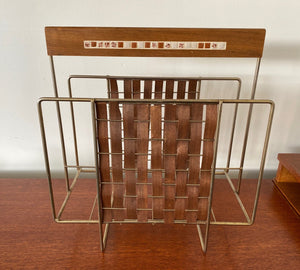 MCM teak basket weave magazine rack with tile detail- Cook Street Vintage