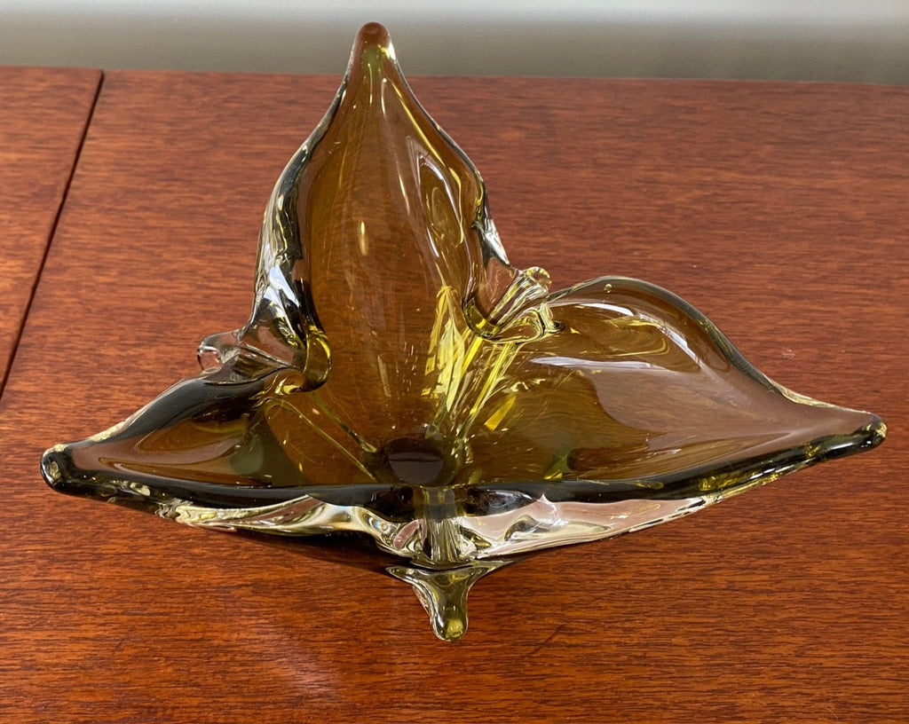 Three Point Art Glass Ashtray in Green- Cook Street Vintage
