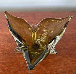 Three Point Art Glass Ashtray in Green- Cook Street Vintage