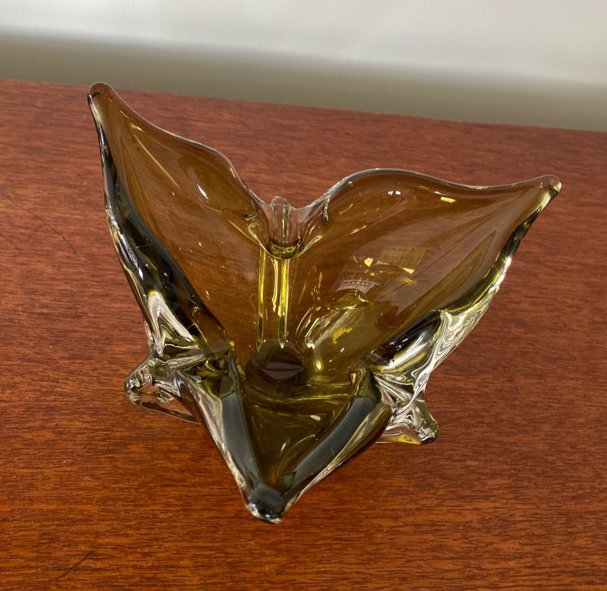 Three Point Art Glass Ashtray in Green- Cook Street Vintage