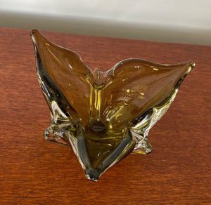 Three Point Art Glass Ashtray in Green- Cook Street Vintage