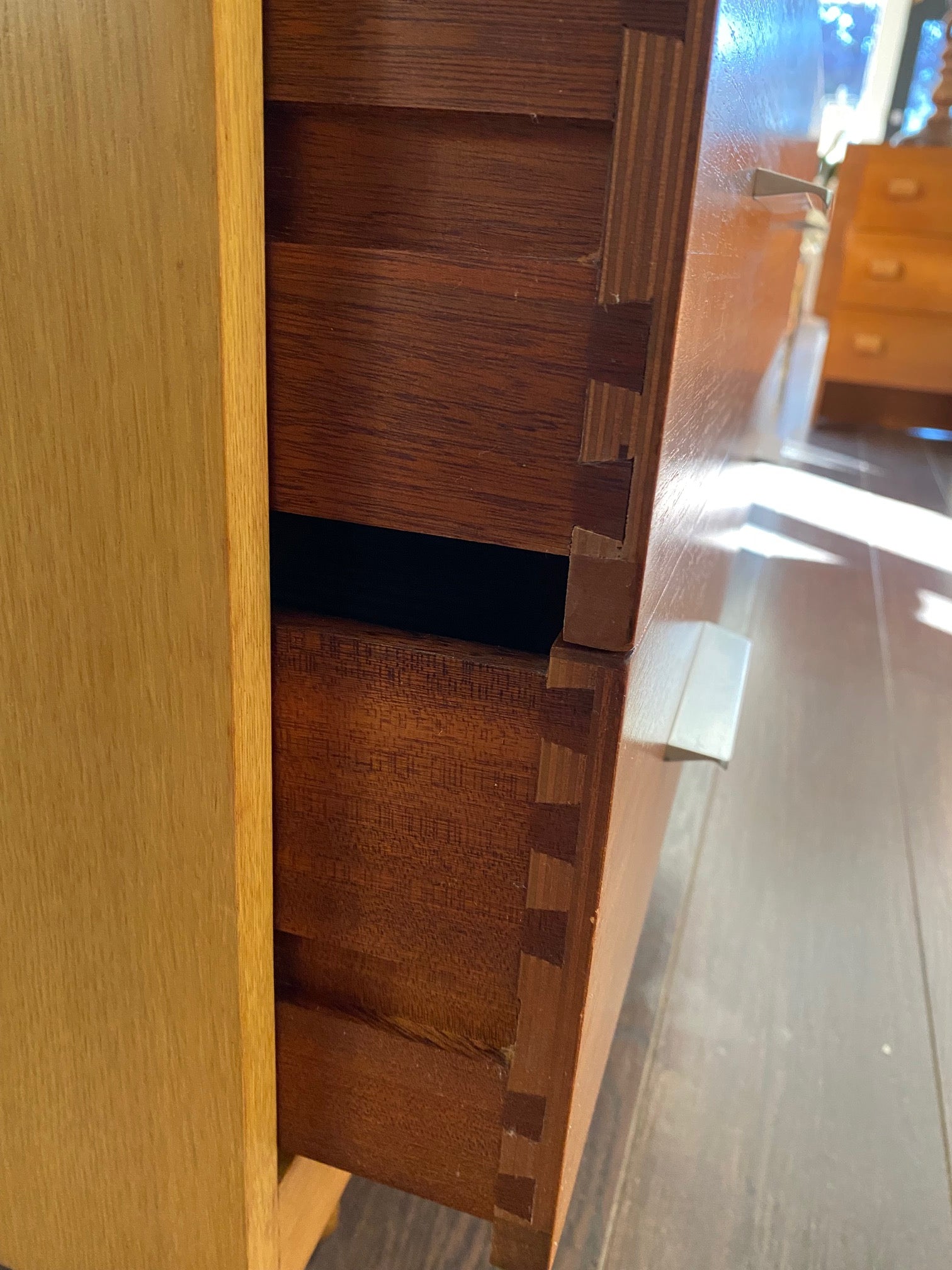 dovetail joinery of MCM Sylvia Reid Chest of Drawers- Cook Street Vintage