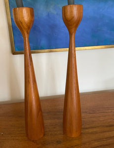 Pair of MCM Illums Bolighus Teak Candle Sticks Cook Street Vintage