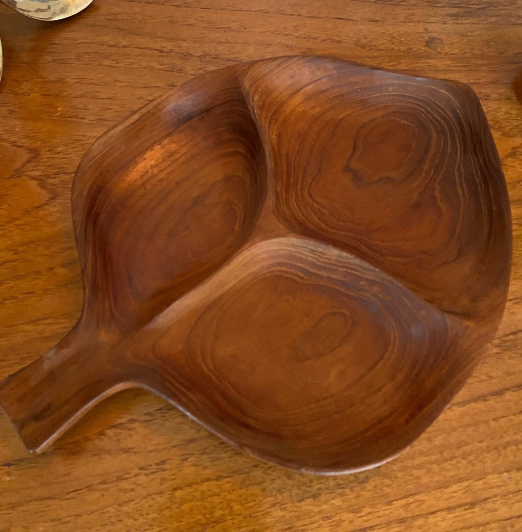 Genuine Teak Divided Leaf Dish- Cook Street Vintage