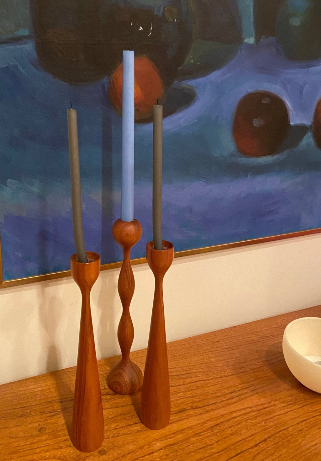 Pair of MCM Illums Bolighus Teak Candle Sticks Cook Street Vintage