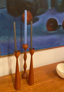 Pair of MCM Illums Bolighus Teak Candle Sticks Cook Street Vintage