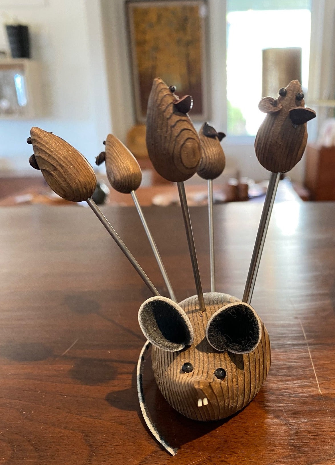 Small Vintage Wood Mouse with Cocktail Picks- Cook Street Vintage