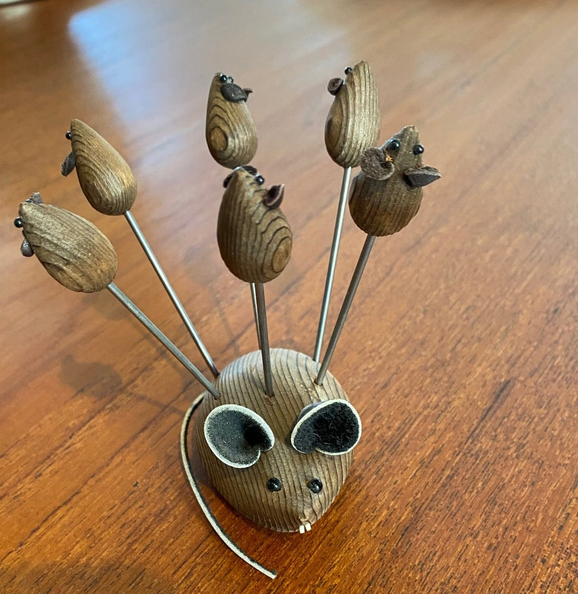 Small Vintage Wood Mouse with Cocktail Picks- Cook Street Vintage