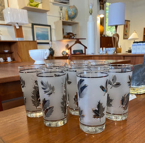 Set of 8 Libbey Frosted Silver Leaf Glasses- Cook Street Vintage