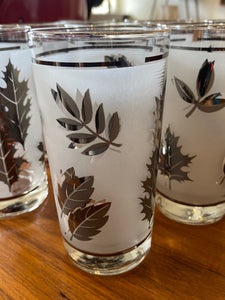 Set of 8 Libbey Frosted Silver Leaf Glasses- Cook Street Vintage