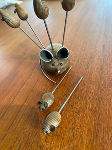 Small Vintage Wood Mouse with Cocktail Picks- Cook Street Vintage