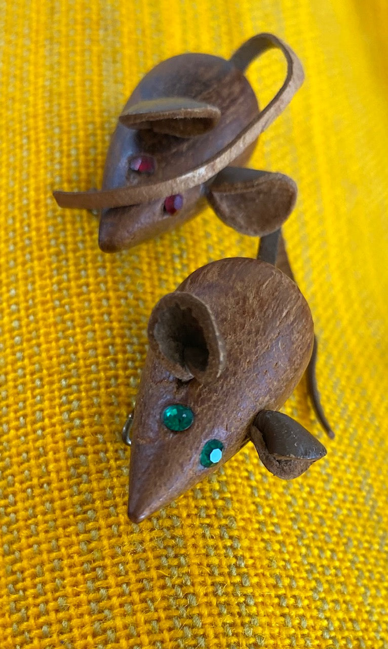 Adorable Vintage Danish Wood Mouse Pin- Cook Street Vintage