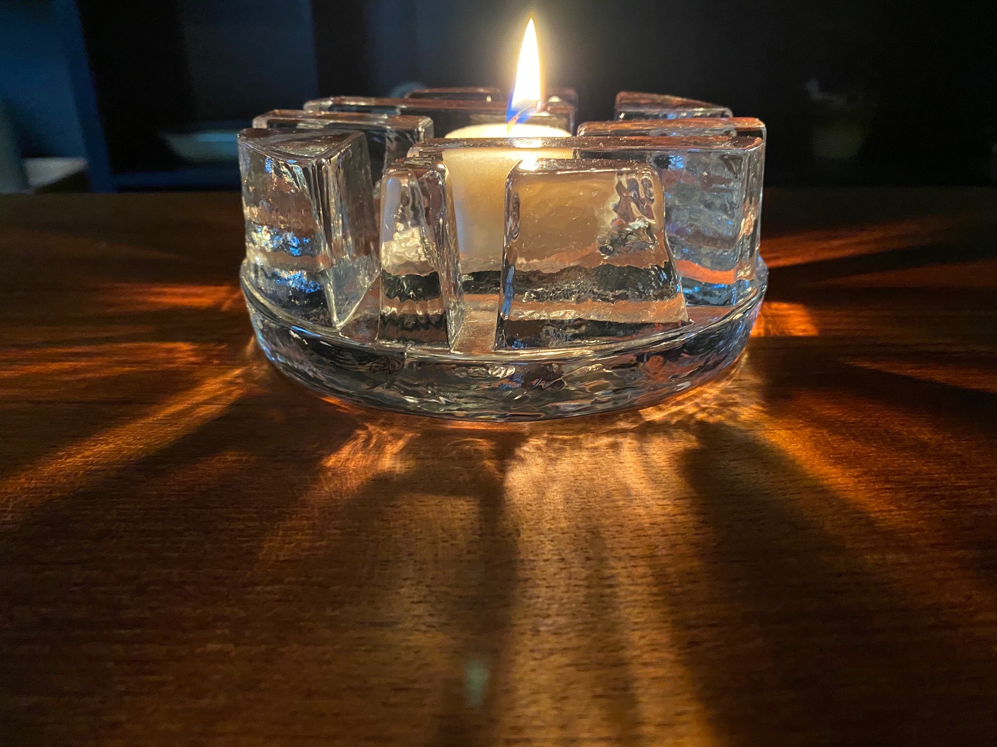 1970s Scandinavian Ice Glass Candle Votive