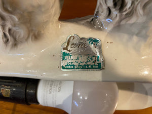 Original Lane label from Fabulous 1950s porcelain afghan dog TV lamp. In great working condition. Small drip mark on front. See images. Manufactured by Lane & Co. Van Nuys, CA- Cook Street Vintage