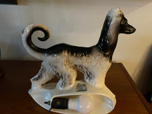 Reverse side of Fabulous 1950s porcelain afghan dog TV lamp. In great working condition. Small drip mark on front. See images. Manufactured by Lane & Co. Van Nuys, CA- Cook Street Vintage