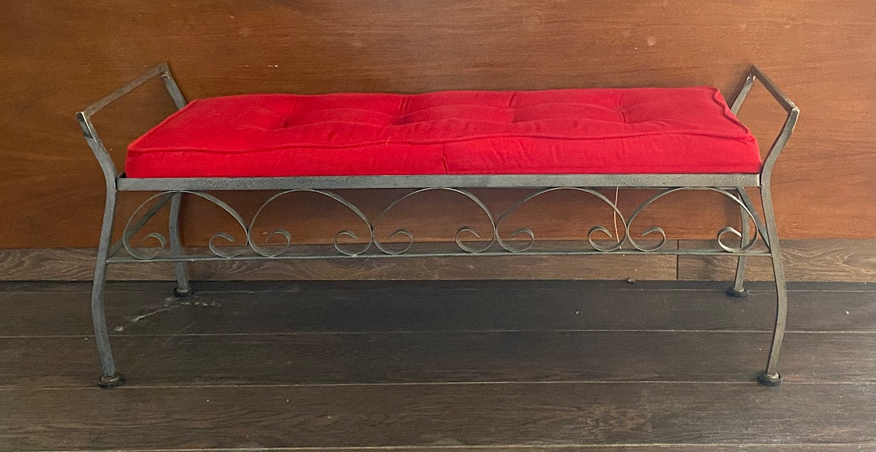 Vintage Hollywood Regency Rod Iron Hallway Bench
