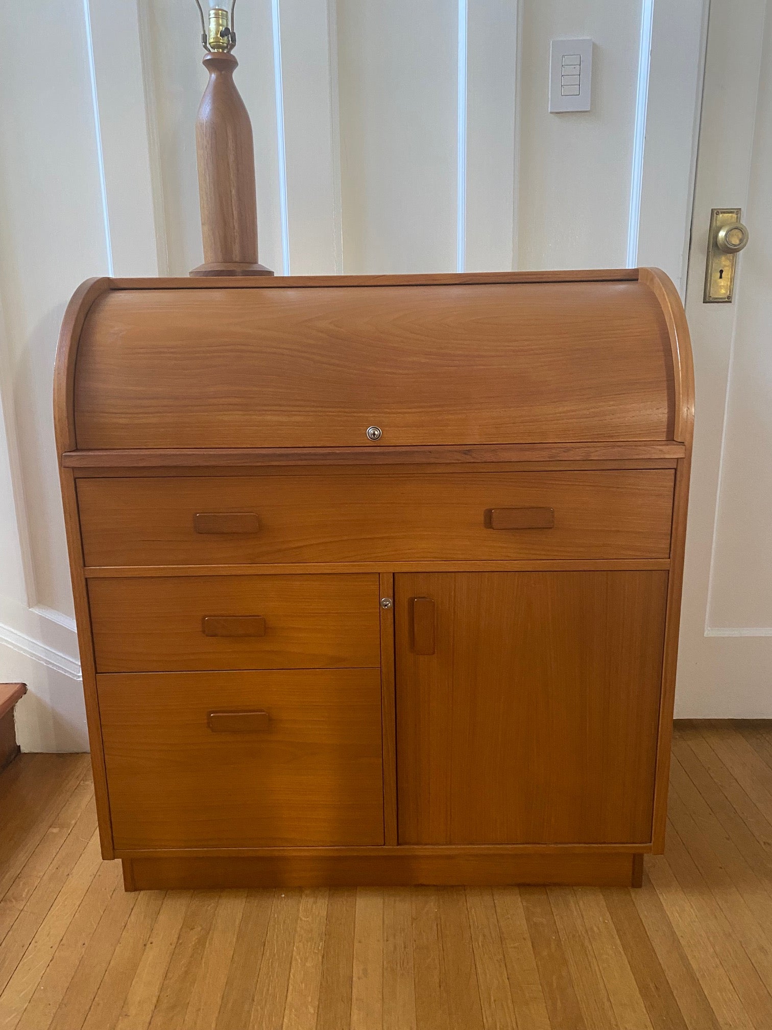 MCM Teak Roll Top Desk