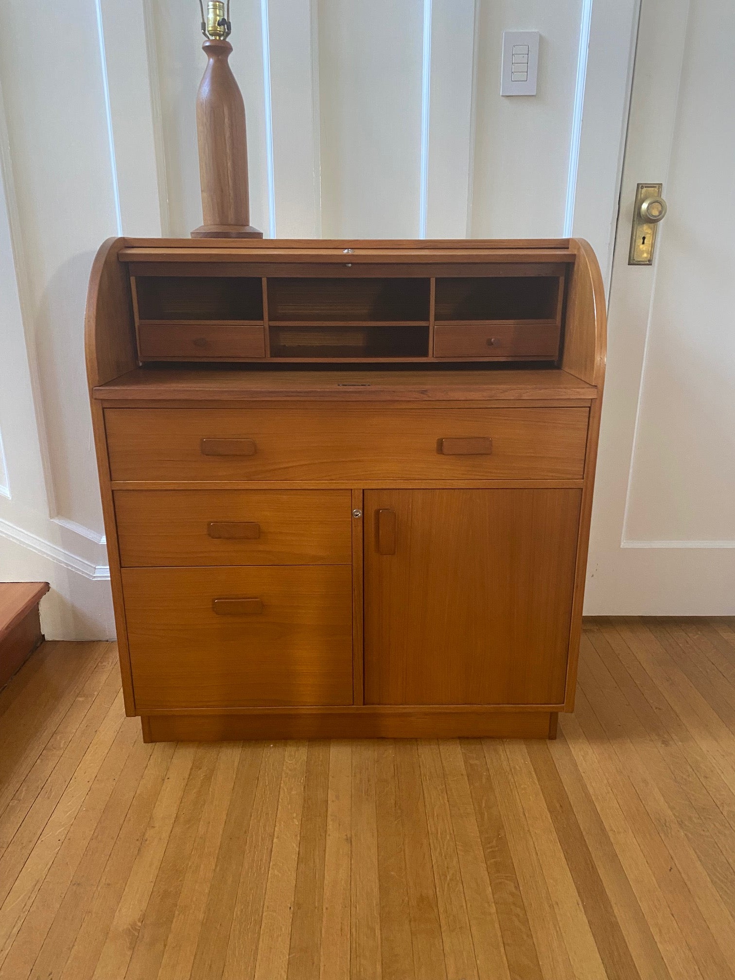 MCM Teak Roll Top Desk