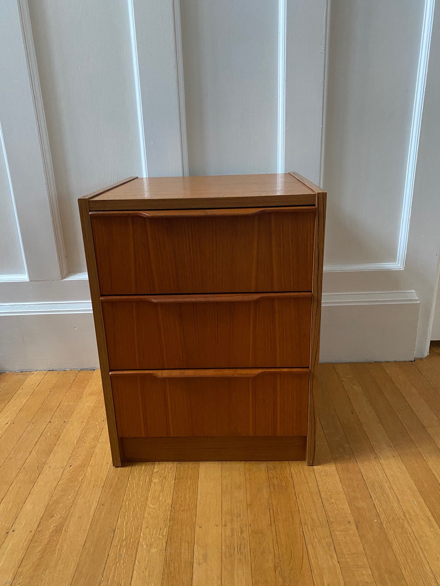 Small 3 Drawer Teak Bedside Table