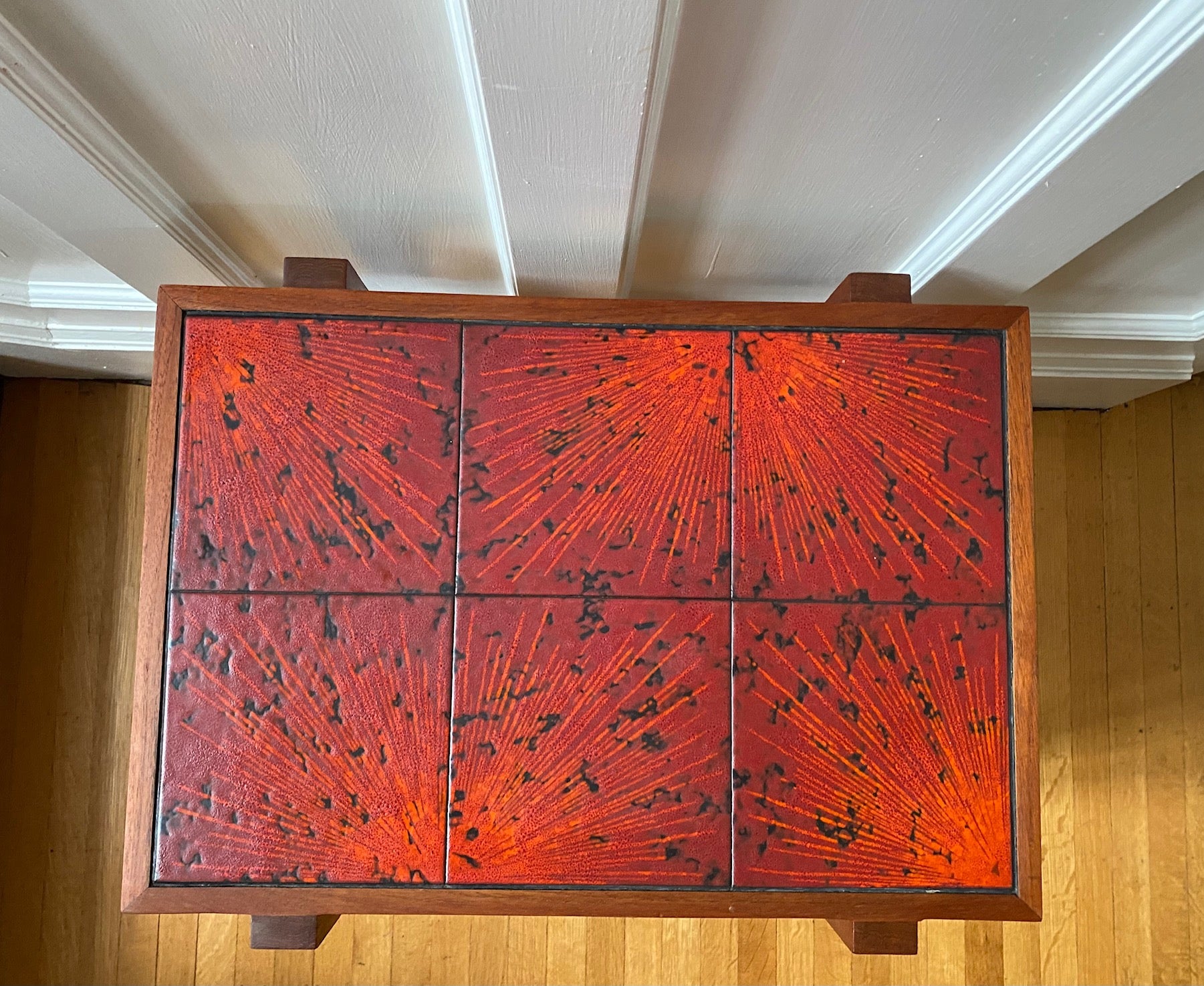 Mcm Tile Table MCM End Table with Red Ceramic Tile Inserts – Cook Street Vintage
