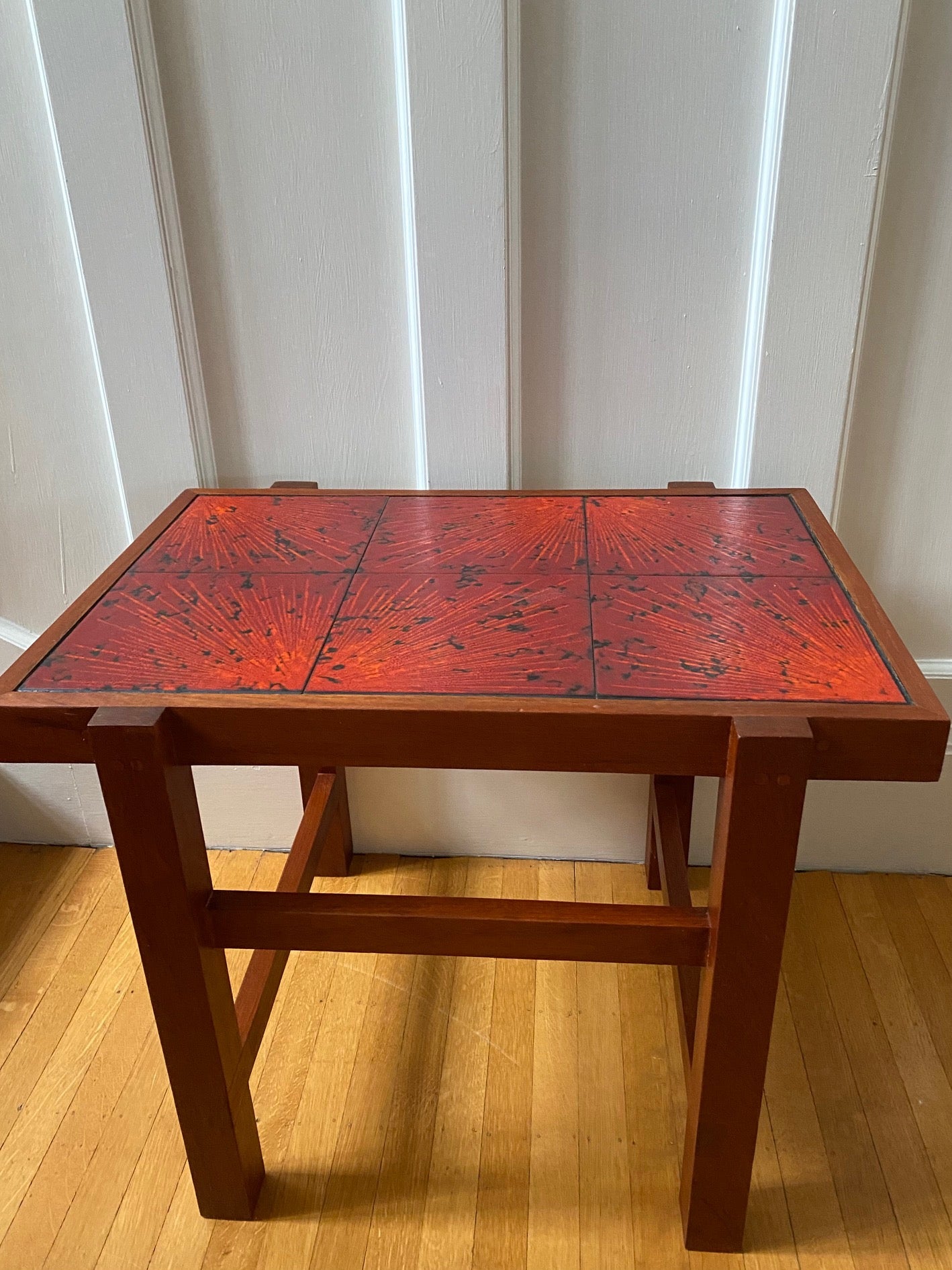 Mcm Tile Table MCM End Table with Red Ceramic Tile Inserts – Cook Street Vintage