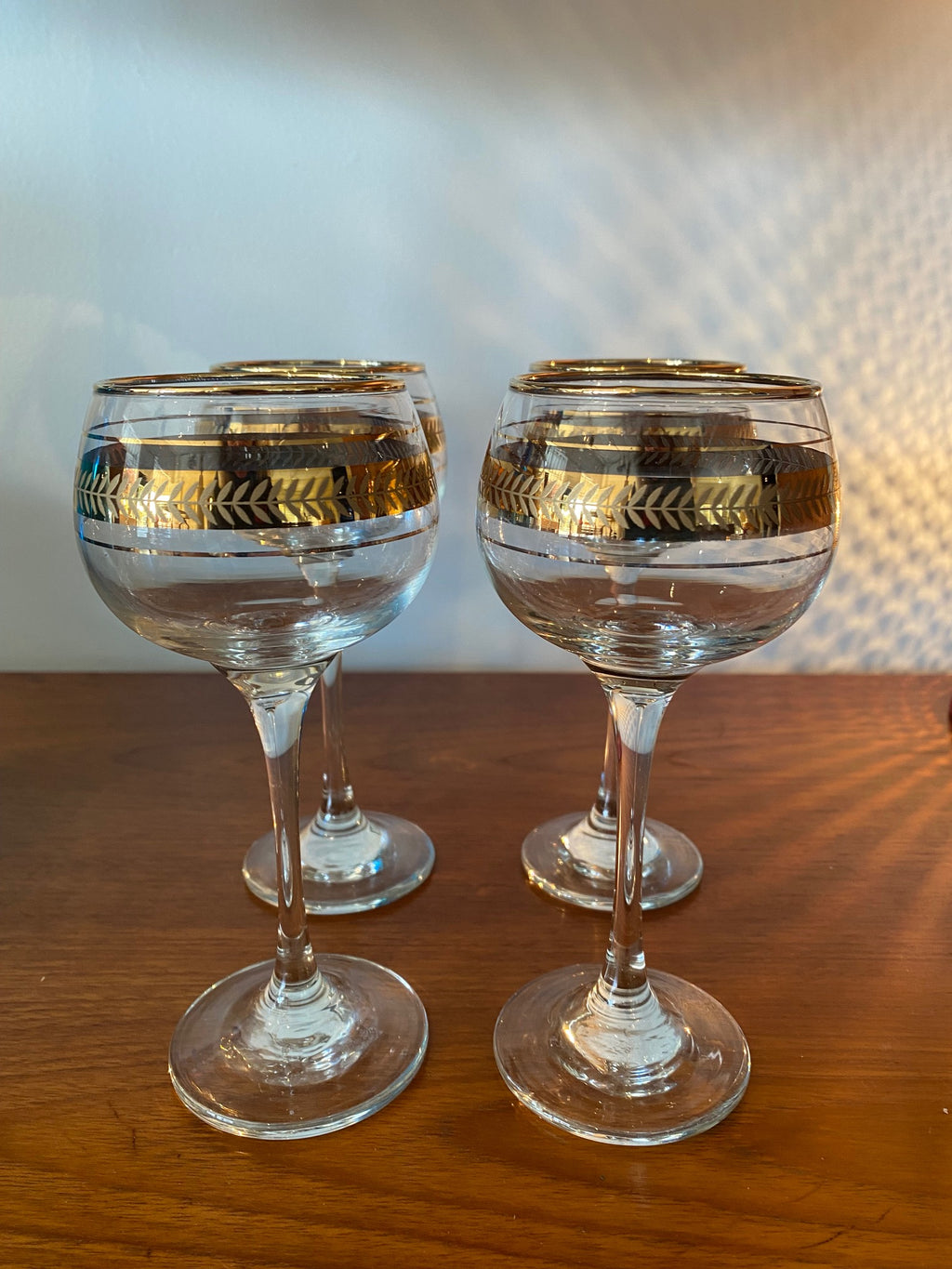 4 MCM Gold Rim Wine Goblets- Cook Street Vintage