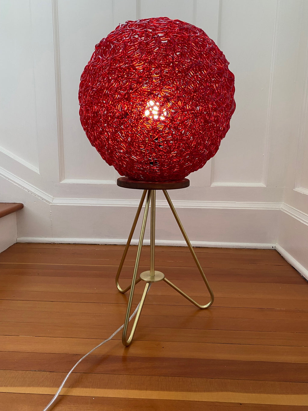 Red Vintage Spaghetti Lamp Lamp on brass hairpin legs- Cook Street Vintage