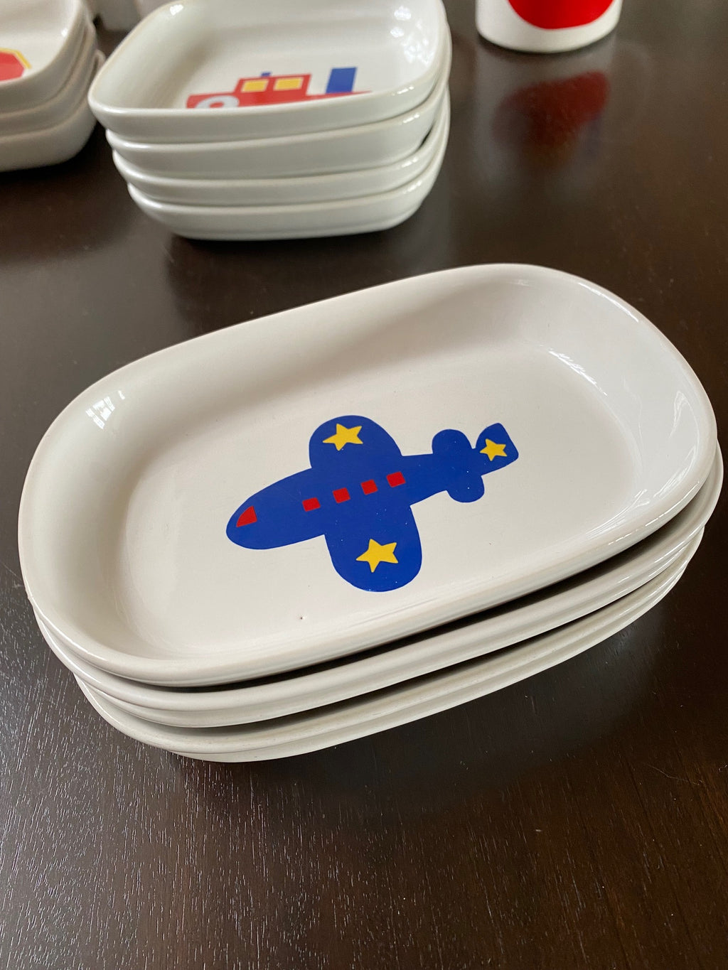 Pfaltzgraff Children's Plates/Dishes Designed by Marimekko for Delta Airline with plane design- Cook Street Vintage