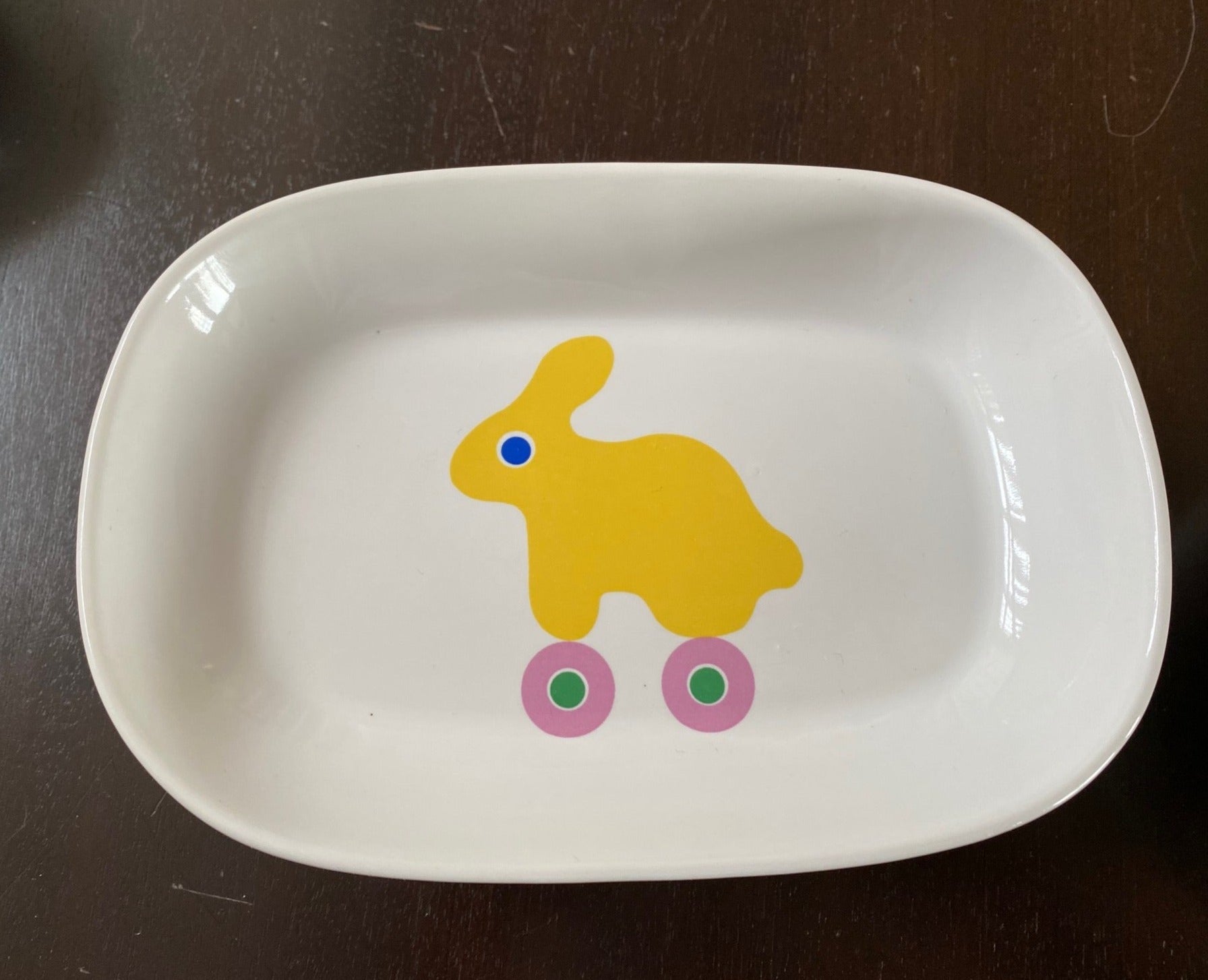 Pfaltzgraff Children's Plates/Dishes Designed by Marimekko for Delta Airline yellow rabbit design- Cook Street Vintage