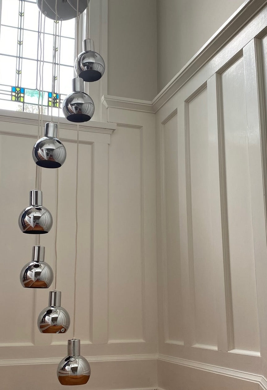 MCM Chrome Cascading Pendant Chandelier with 7 Chrome Lights- Cook Street Vintage