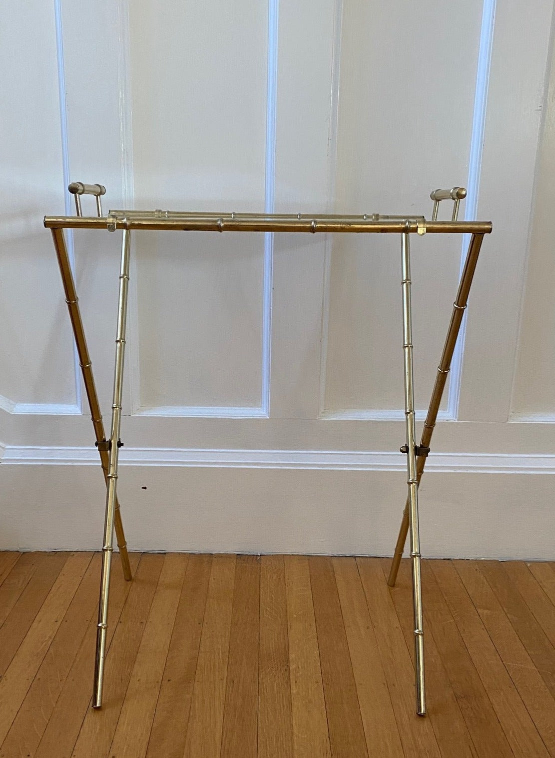 Fabulous vintage folding brass butler's side table with removable glass tray-Cook Street Vintage