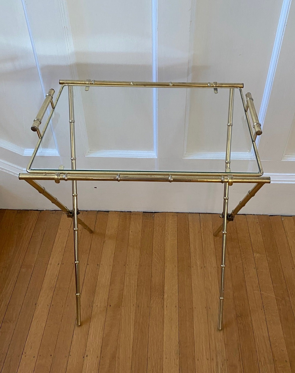 Fabulous vintage folding brass butler's side table with removable glass tray-Cook Street Vintage