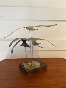 Brutalist Metal Seagulls on Wood Base- Cook Street Vintage