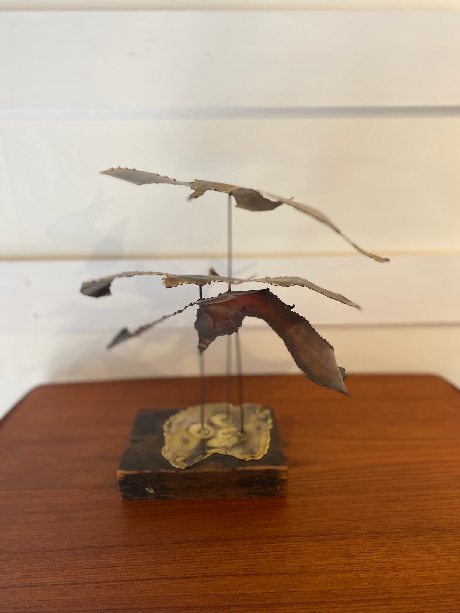 Brutalist Metal Seagulls on Wood Base- Cook Street Vintage