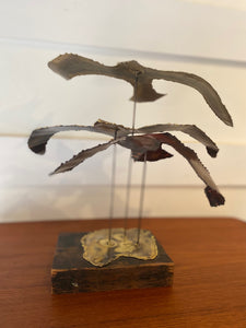 Brutalist Metal Seagulls on Wood Base- Cook Street Vintage